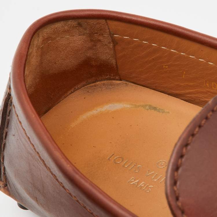Pre Owned Louis Vuitton Brown Leather Hockenheim Slip On Loafers Size 41