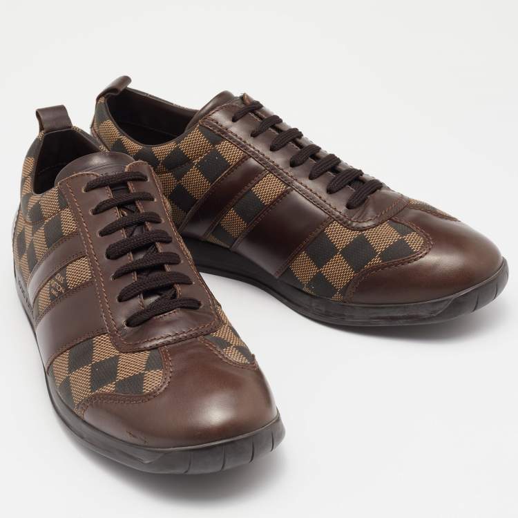 Pre Owned Louis Vuitton Two Tone Damier Ebene Fabric And Leather Low Top Sneakers Size 43
