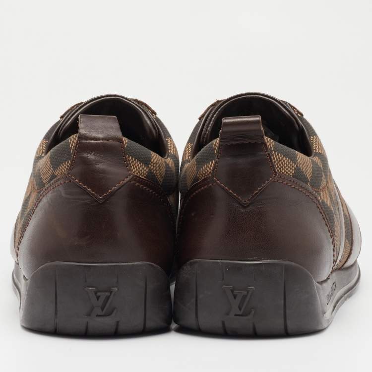 Pre Owned Louis Vuitton Two Tone Damier Ebene Fabric And Leather Low Top Sneakers Size 43