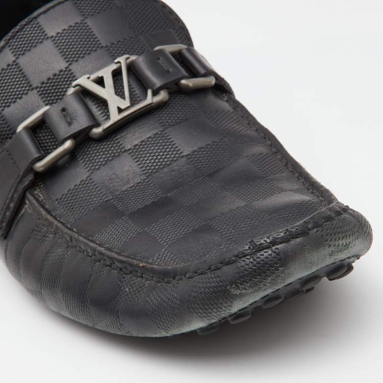 Pre Owned Louis Vuitton Black Damier Infini Leather Hockenheim Slip On Loafers Size 42
