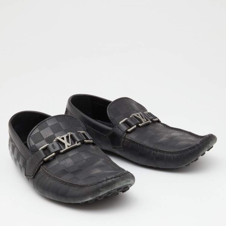 Pre Owned Louis Vuitton Black Damier Infini Leather Hockenheim Slip On Loafers Size 42