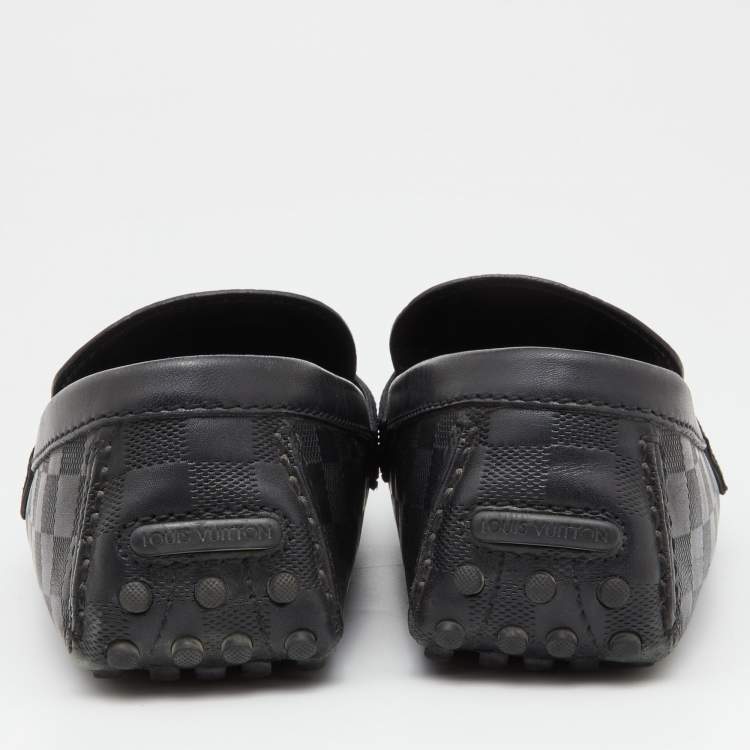 Pre Owned Louis Vuitton Black Damier Infini Leather Hockenheim Slip On Loafers Size 42