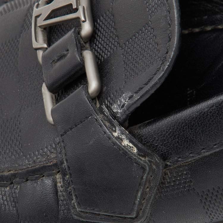 Pre Owned Louis Vuitton Black Damier Infini Leather Hockenheim Slip On Loafers Size 42