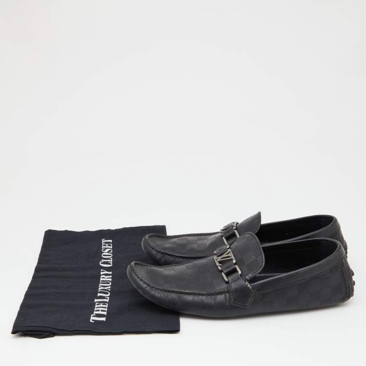 Pre Owned Louis Vuitton Black Damier Infini Leather Hockenheim Slip On Loafers Size 42