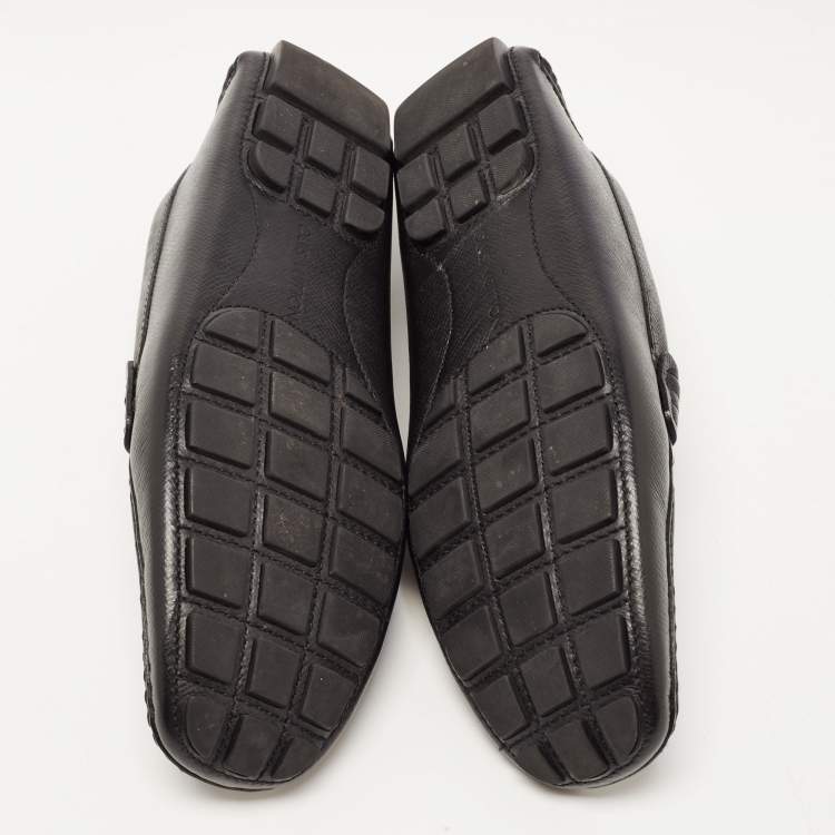 Pre Owned Louis Vuitton Black Leather Monte Carlo Slip On Loafers Size 43.5