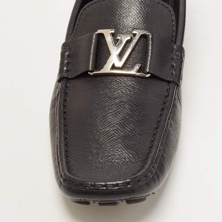 Pre Owned Louis Vuitton Black Leather Monte Carlo Slip On Loafers Size 43.5