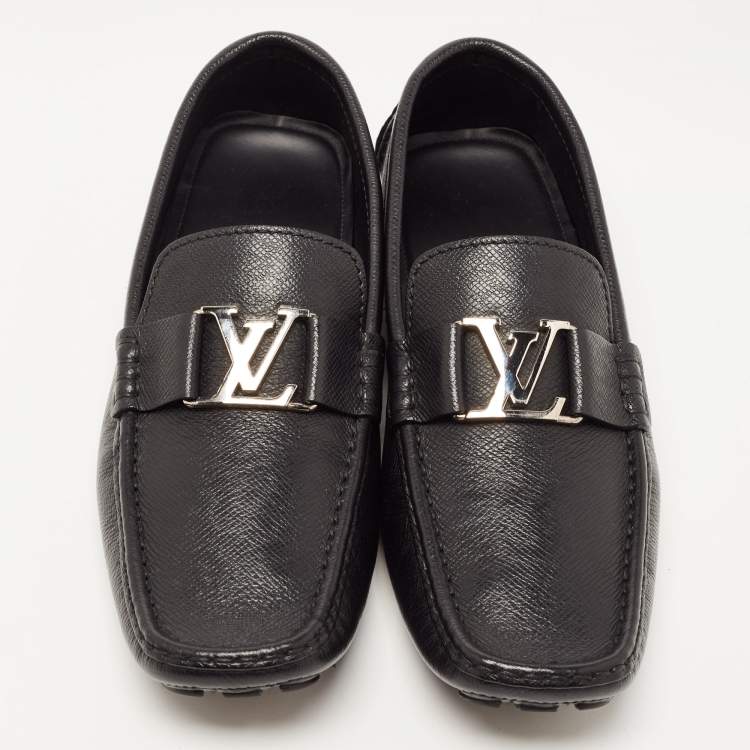 Pre Owned Louis Vuitton Black Leather Monte Carlo Slip On Loafers Size 43.5
