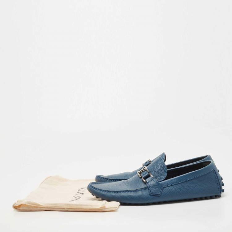 Pre Owned Louis Vuitton Blue Leather Hockenheim Loafers Size 43