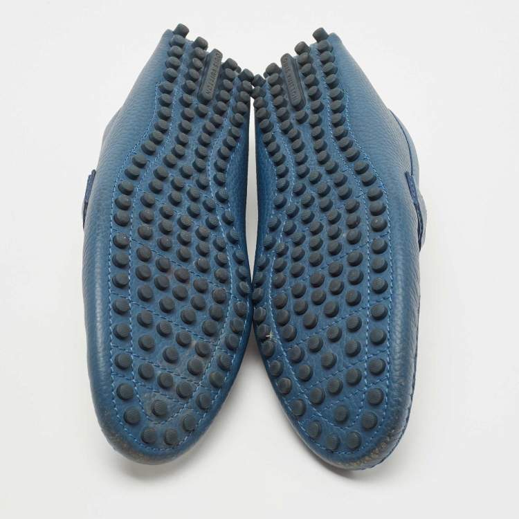 Pre Owned Louis Vuitton Blue Leather Hockenheim Loafers Size 43