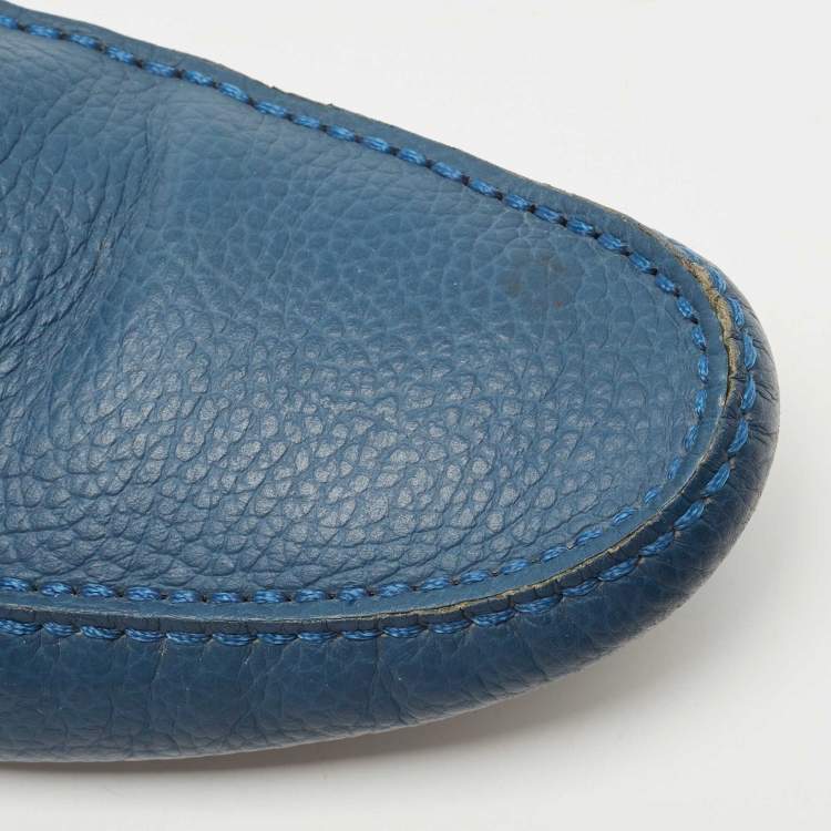 Pre Owned Louis Vuitton Blue Leather Hockenheim Loafers Size 43