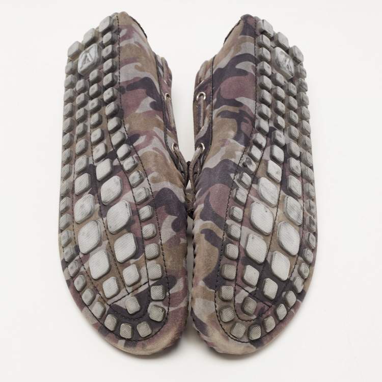Pre Owned Louis Vuitton Grey Camouflage Print Nubuck Leather Arizona Loafers Size 43