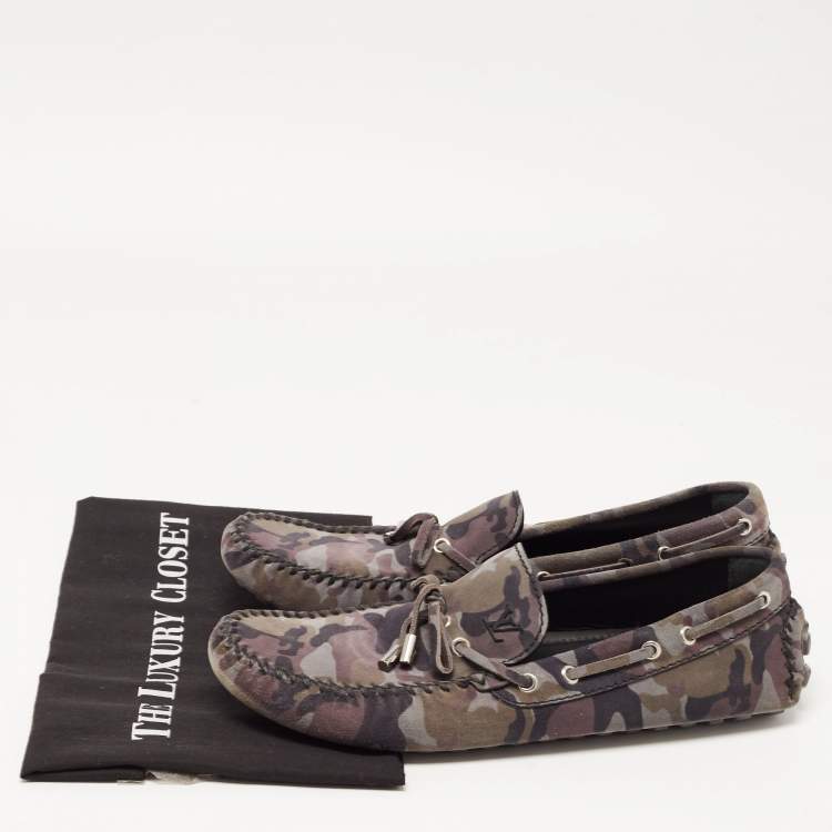 Pre Owned Louis Vuitton Grey Camouflage Print Nubuck Leather Arizona Loafers Size 43