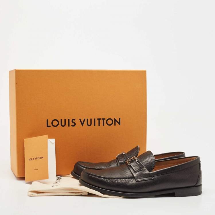 Pre Owned Louis Vuitton Black Leather Hockenheim Slip On Loafers Size 42.5