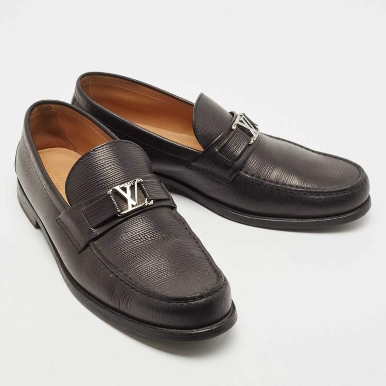 Pre Owned Louis Vuitton Black Leather Hockenheim Slip On Loafers Size 42.5
