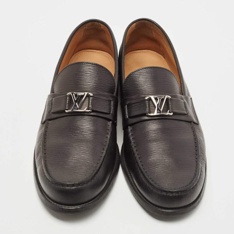Pre Owned Louis Vuitton Black Leather Hockenheim Slip On Loafers Size 42.5