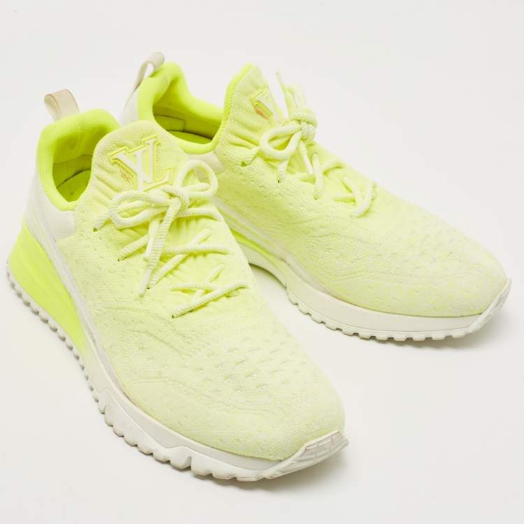 Pre Owned Louis Vuitton Neon Yellow Knit Fabric V.N.R Sneakers Size 42.5