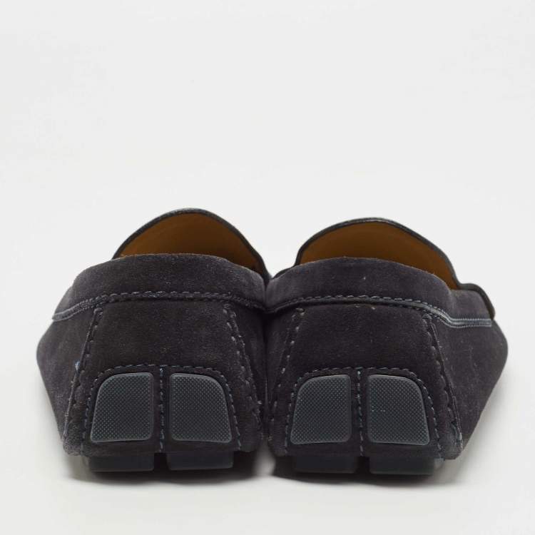 Pre Owned Louis Vuitton Navy Blue Suede Slip On Loafers Size 42.5