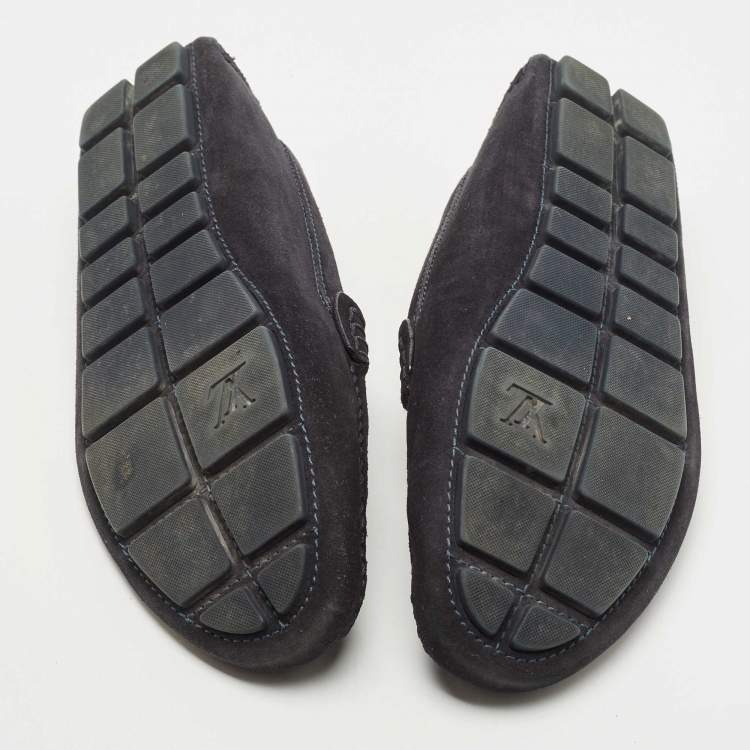 Pre Owned Louis Vuitton Navy Blue Suede Slip On Loafers Size 42.5
