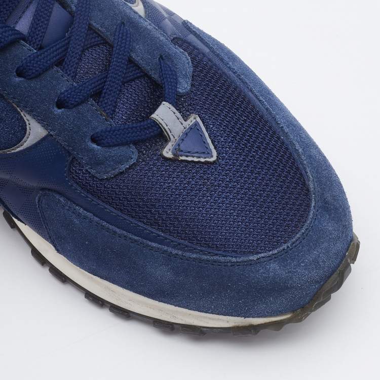 Pre Owned Louis Vuitton Blue Suede,Mesh and Leather Lace Up Sneakers Size 42