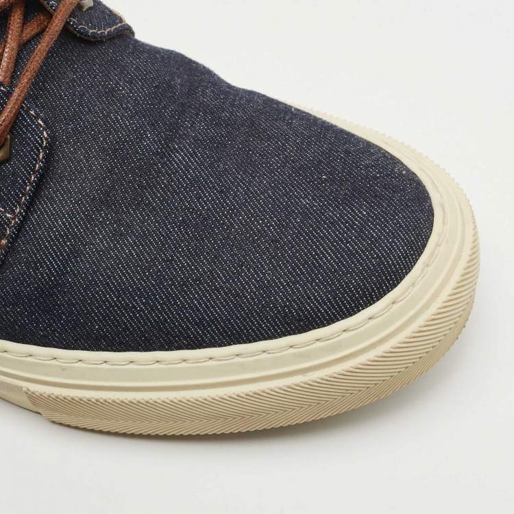 Pre Owned Louis Vuitton Navy Blue/Brown Denim and Leather High Top Sneakers Size 41.5