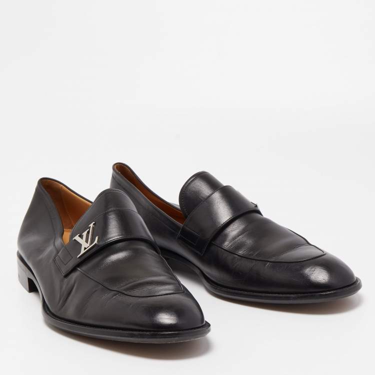 Pre Owned Louis Vuitton Black Leather Saint Germain Loafers Size 46