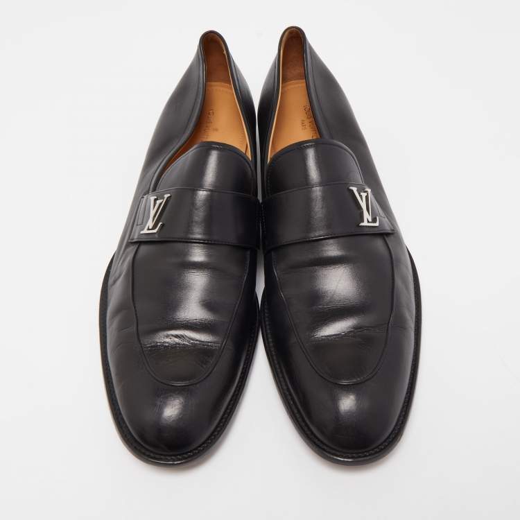 Pre Owned Louis Vuitton Black Leather Saint Germain Loafers Size 46