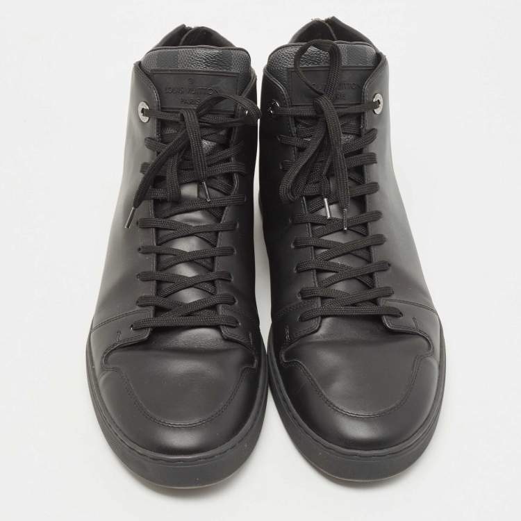 Pre Owned Louis Vuitton Black Leather and Damier Graphite Canvas Line Up Sneakers Size 42.5 