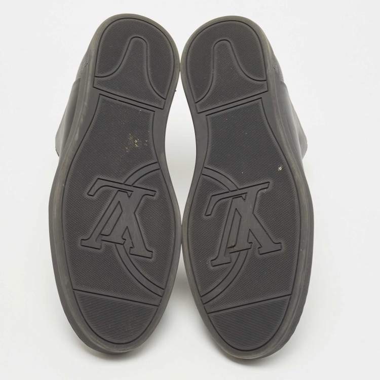 Pre Owned Louis Vuitton Black Leather and Damier Graphite Canvas Line Up Sneakers Size 42.5 