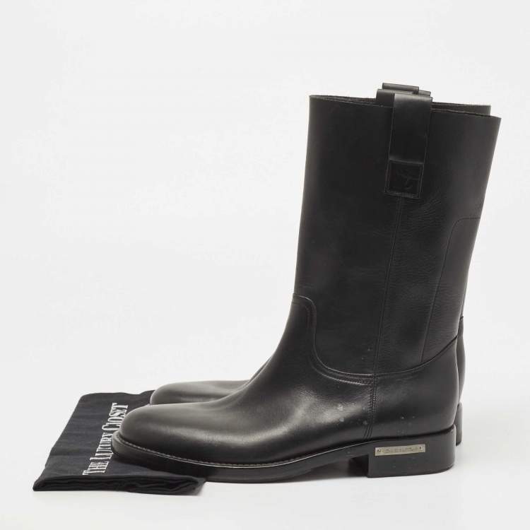 Pre Owned Louis Vuitton Black Leather Calf Length Boots Size 42