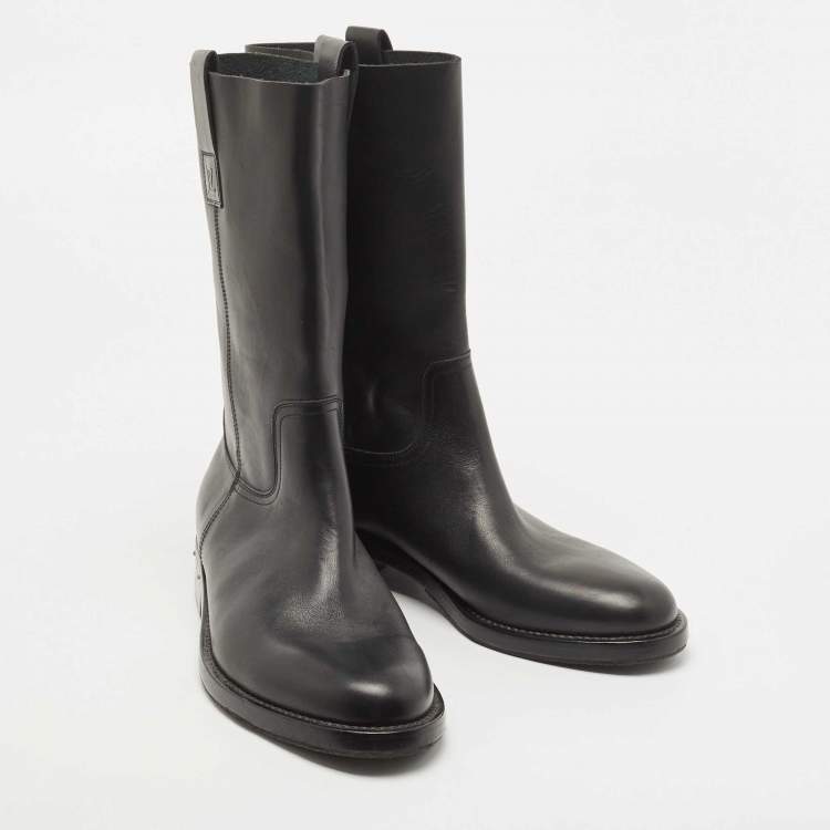 Pre Owned Louis Vuitton Black Leather Calf Length Boots Size 42