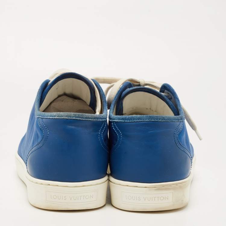 Pre Owned Louis Vuitton Blue Fabric and Leather Low Top Sneakers Size 42.5