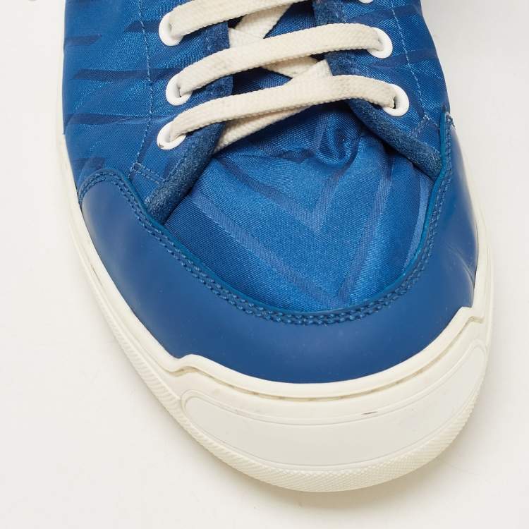 Pre Owned Louis Vuitton Blue Fabric and Leather Low Top Sneakers Size 42.5