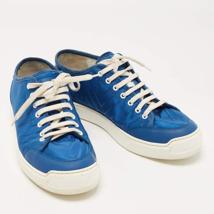Pre Owned Louis Vuitton Blue Fabric and Leather Low Top Sneakers Size 42.5