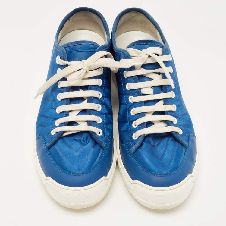 Pre Owned Louis Vuitton Blue Fabric and Leather Low Top Sneakers Size 42.5