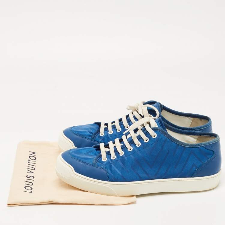 Pre Owned Louis Vuitton Blue Fabric and Leather Low Top Sneakers Size 42.5