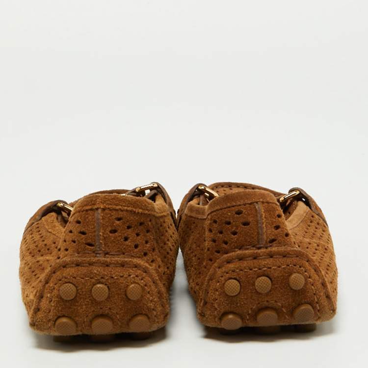 Pre Owned Louis Vuitton Brown Perforated Suede Oxford Loafers Size 37.5