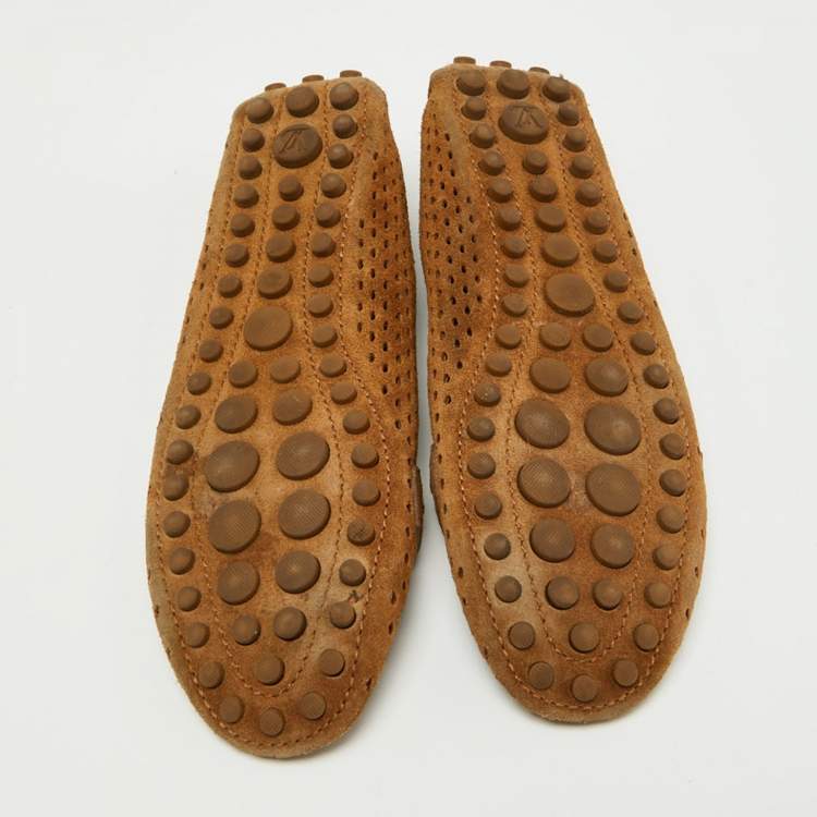 Pre Owned Louis Vuitton Brown Perforated Suede Oxford Loafers Size 37.5