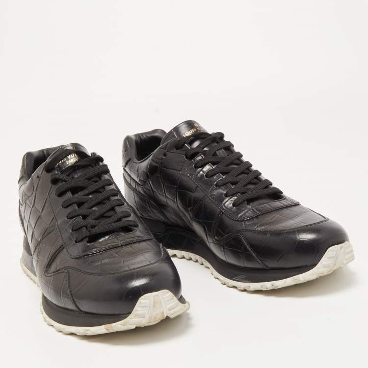 مملوكة مسبقًا Louis Vuitton Black Croc Embossed Leather Run Away Sneakers Size 42.5