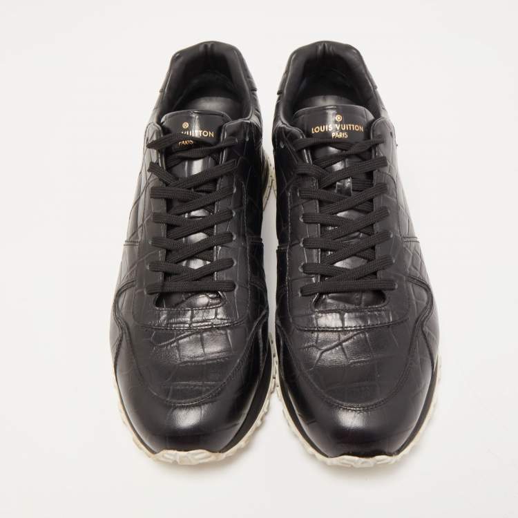 مملوكة مسبقًا Louis Vuitton Black Croc Embossed Leather Run Away Sneakers Size 42.5