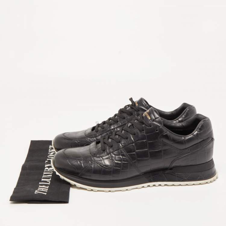 مملوكة مسبقًا Louis Vuitton Black Croc Embossed Leather Run Away Sneakers Size 42.5