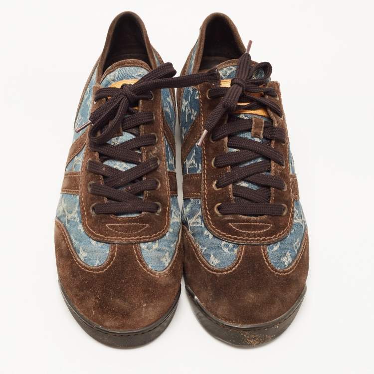 Pre Owned Louis Vuitton Brown Suede And Monogram Canvas Energie Low Top Sneakers Size 42