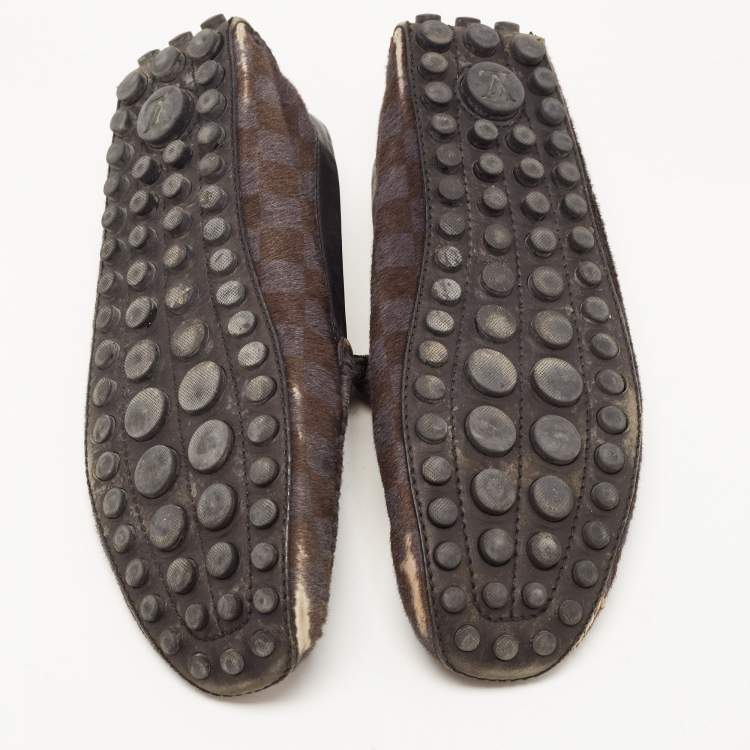 Pre Owned Louis Vuitton Two Tone Calf Hair Slip On Loafers Size 42