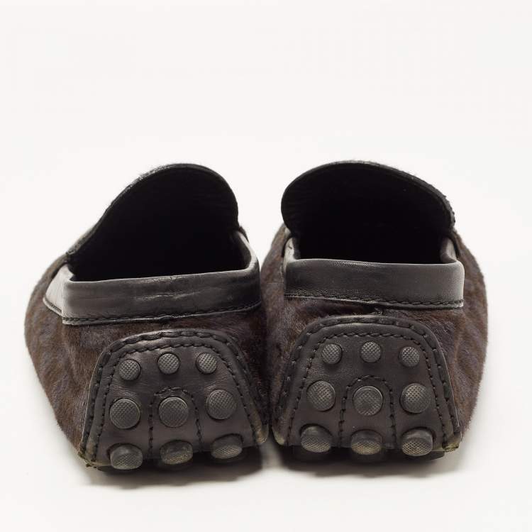 Pre Owned Louis Vuitton Two Tone Calf Hair Slip On Loafers Size 42