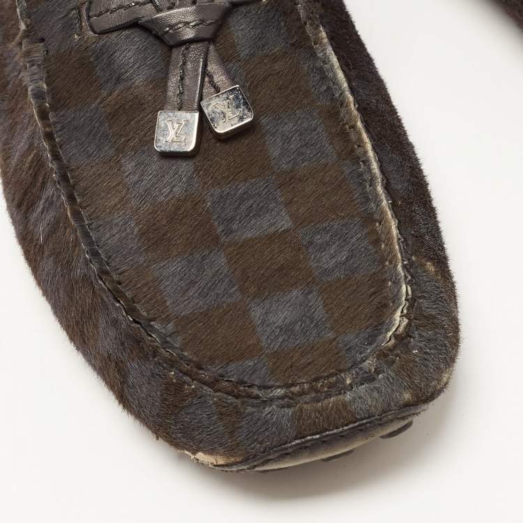 Pre Owned Louis Vuitton Two Tone Calf Hair Slip On Loafers Size 42