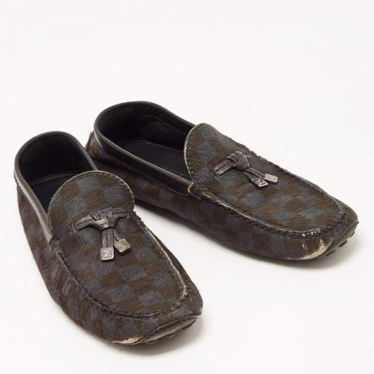 Pre Owned Louis Vuitton Two Tone Calf Hair Slip On Loafers Size 42