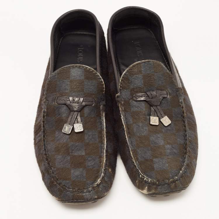 Pre Owned Louis Vuitton Two Tone Calf Hair Slip On Loafers Size 42