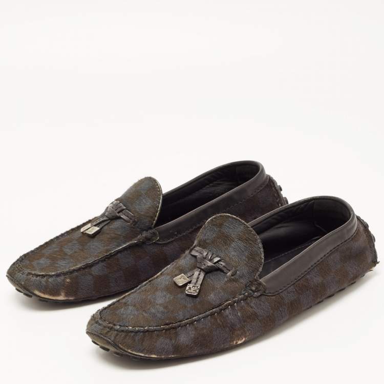 Pre Owned Louis Vuitton Two Tone Calf Hair Slip On Loafers Size 42