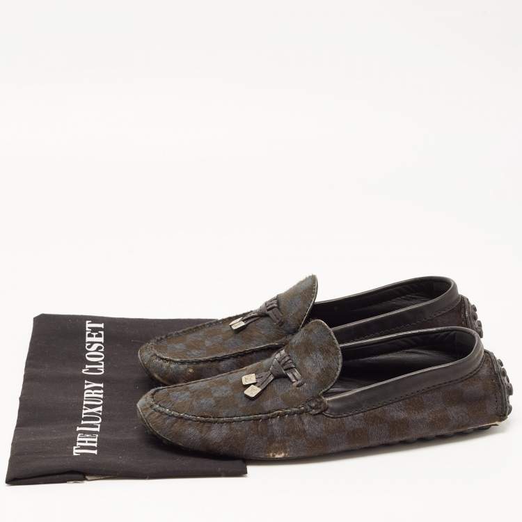 Pre Owned Louis Vuitton Two Tone Calf Hair Slip On Loafers Size 42