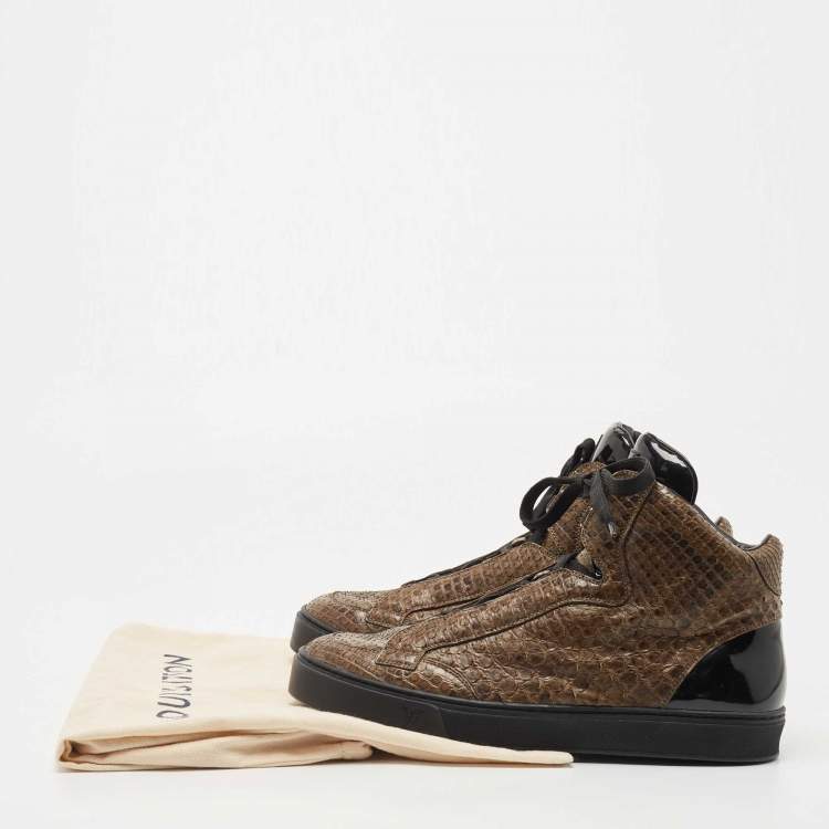 Pre Owned Louis Vuitton Brown/Black Python and Patent Leather High Top Sneakers Size 42.5