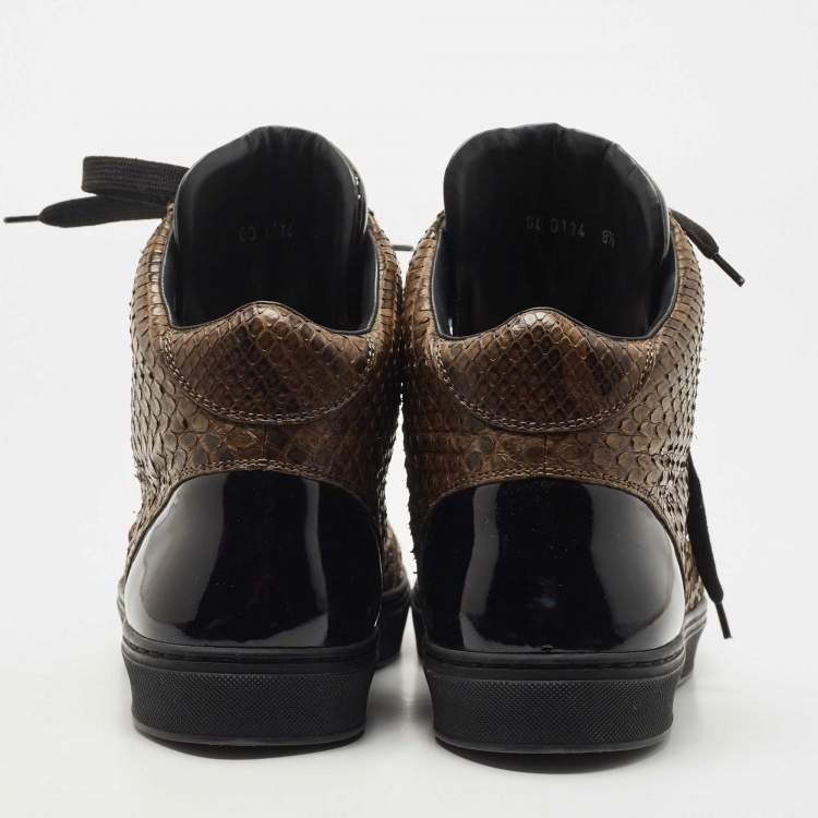Pre Owned Louis Vuitton Brown/Black Python and Patent Leather High Top Sneakers Size 42.5